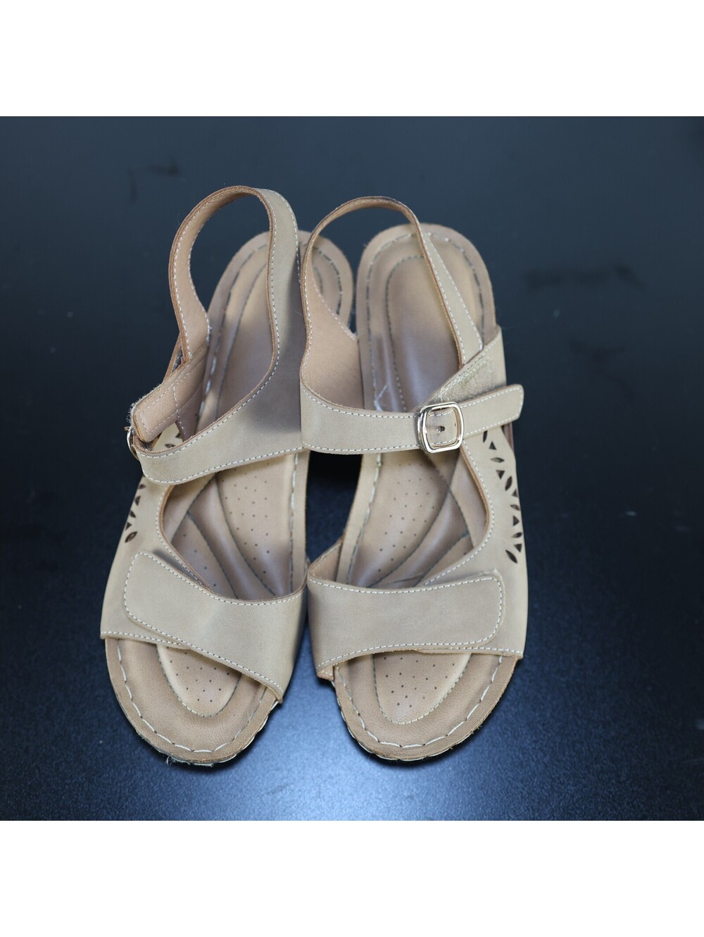 Patrizia Women's Size 9 Beige Cutout Comfort Wedge Sandals